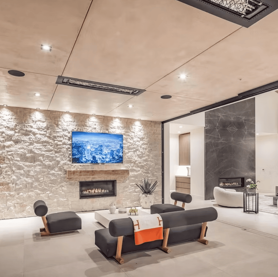 Custom Home Exterior TV Lutron Lighting