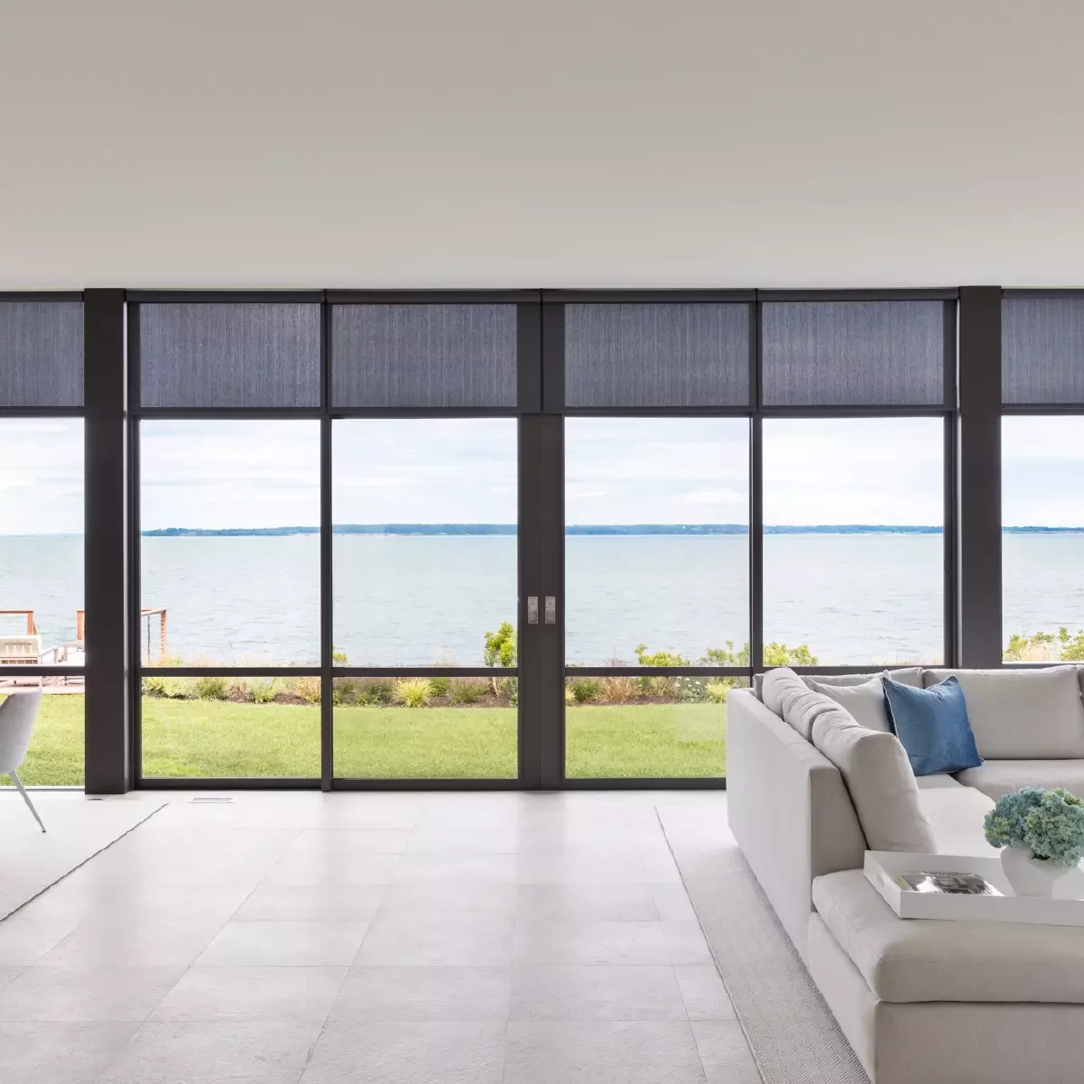 Lutron shades custom home La Jolla lowering